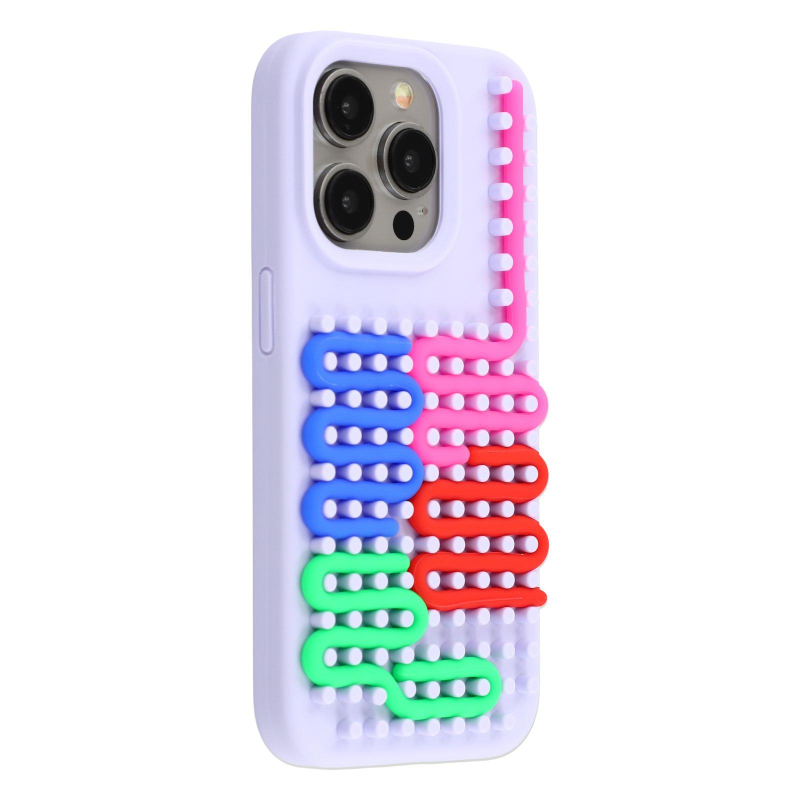 

For iPhone 14 Pro Max Case 3D Stress Relief DIY Colorful Bar Silicone+PC Phone Cover Dots Design Purple
