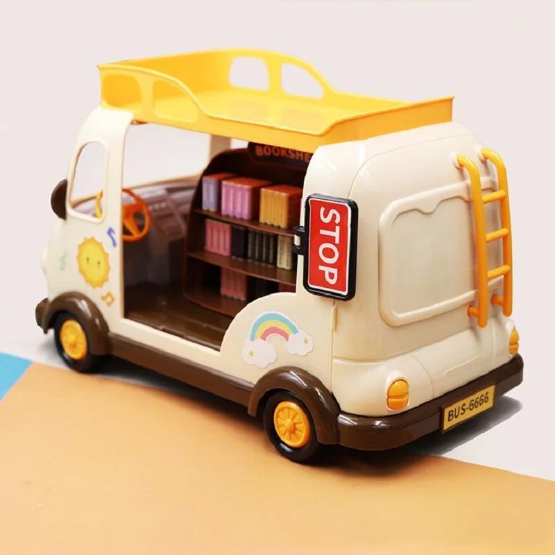 New Forest Animal Outdoor Station Wagon School Bus Set DIY Simulation Furniture Girl Play House Toys Kid Birthday Gift