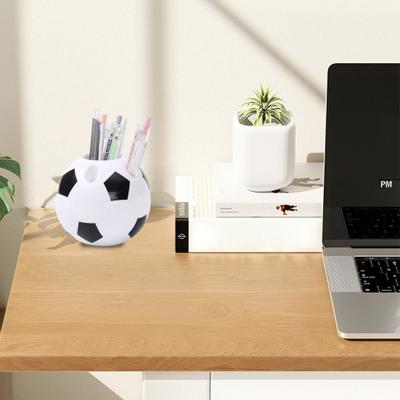 Soccer Ball Pen Holder Football Shape Plastic Storage Box Multifunctional Desktop Organizer for Pens Pencil Makeup Brushes Office Supplies