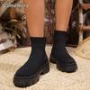 Fashion Chunky Platform Knitted Ankle Booties for Women Comfortable Slip on Shoes Woman Thick Bottom Elastic Socks Boots Women Size36 43