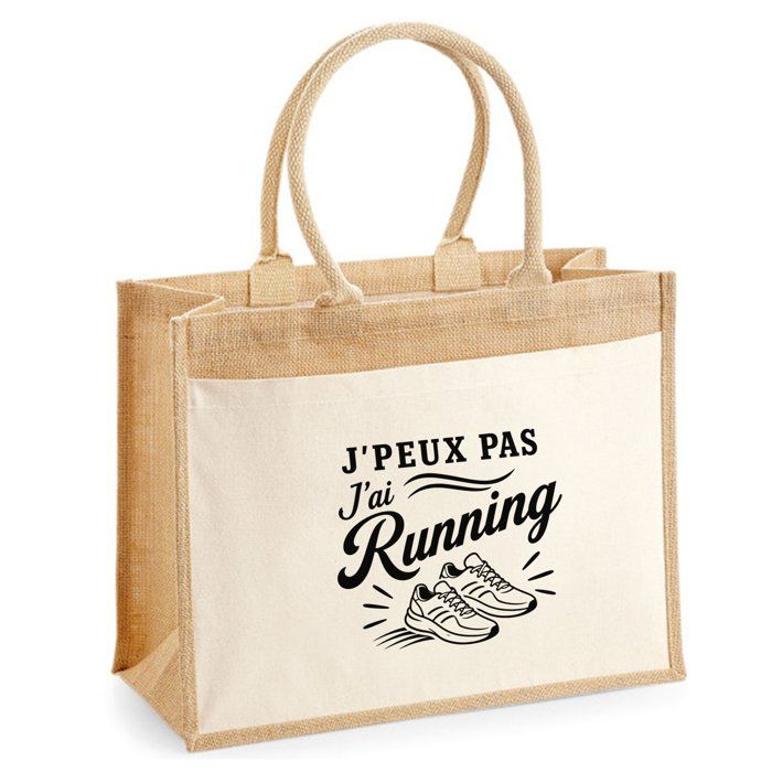 Sac Cabas Jute - PLANETEE - J'peux pas minimaliste - Toile de jute et coton - 21 L (43×33×21 cm) - Illustration au trait