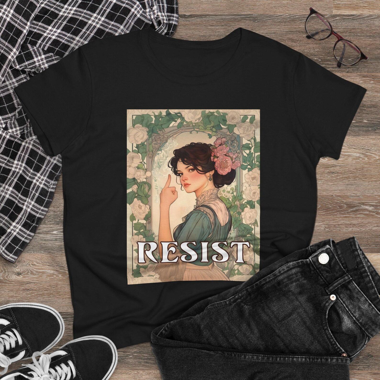 Art Nouveau Resist Women s Tee, Feminist T-Shirt, Progressive Empowerment Shirt, Women s Rights Gift, Vintage Style Top, Resistance Apparel M