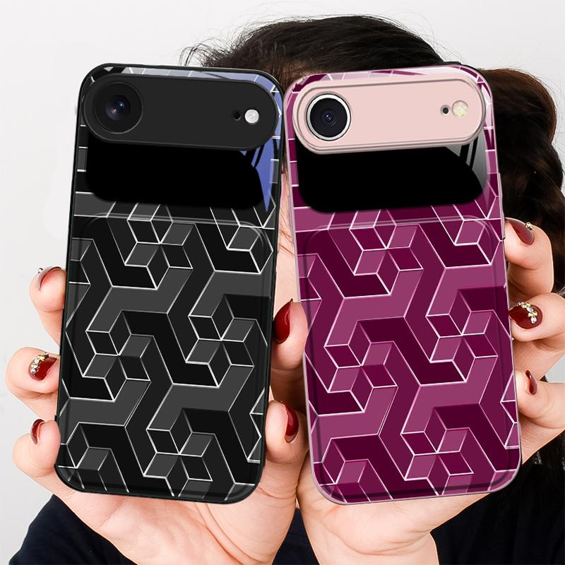 Abstract geometric grid For iPhone 17 Air 16 E 15 14 13 Plus 12 mini 17 Pro Max 11Pro XR Xs 7 8 11 Tempered Glass Phone Case