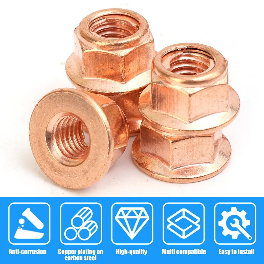 M8 Exhaust Pipe Nuts for BMW E30 3 Series Carbon Steel Copper Plated Hex Self Locking Nut Manifold High Temp Fastener Hardware
