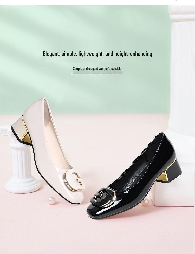 Genuine Leather Women's Chunky Heel Loafers with Shiny Patent and Soft Leather, Round Toe, Wide Fit, Suitable for All Seasons