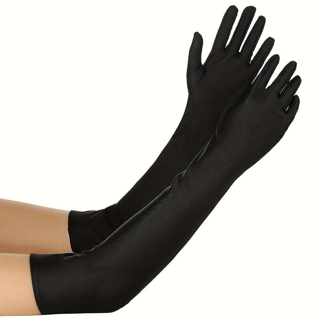1 Pair Women's Elegant Long-Finger Gloves - Elastic Stretch, 6 Solid Colors (White/Red/Gray/Beige/Black/Brown)