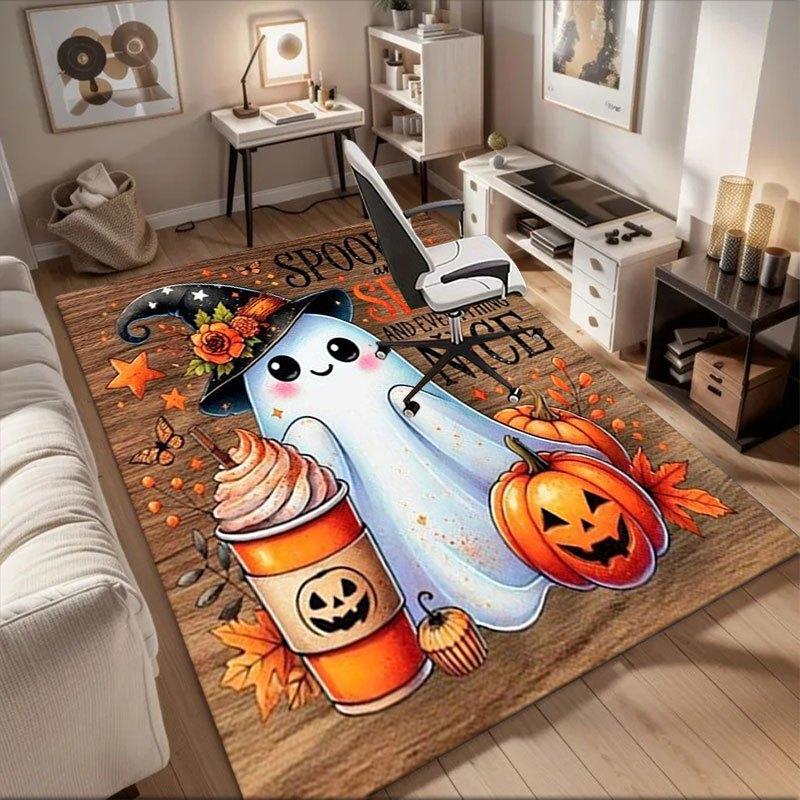 Хэллоуин Призрак Тыквенный Пряный Латте Кружка Чашка Печать Постер Настенное Искусство Декор Офисный Коврик Домашний Декор Подарок На Хэллоуин И Рождество LD41 60cm by 90cm