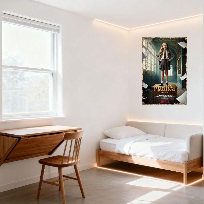 Matilda Musical Netflix Vintage School Hallway Tin Sign,Young Girl On Desk Paper Floating,Most Magical Musical Decade,Home Decor
