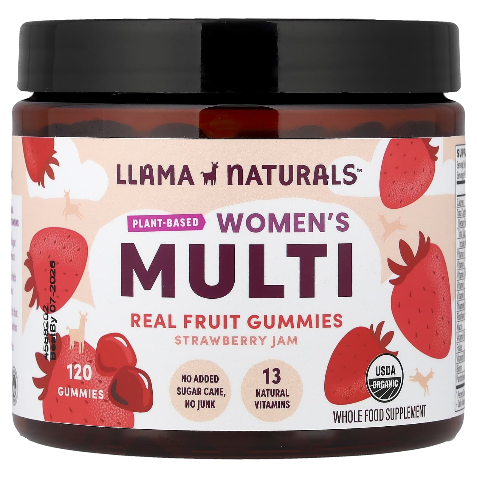 

Llama Naturals, Women s Plant-Based Multifruit Gummies, Strawberry Jam, 120 Gummies