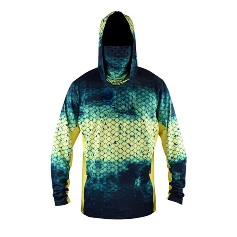 Men's UPF 50+ Lightweight Camo Hoodie Mask Quick Dry Performance Long Sleeve Fishing Shirt