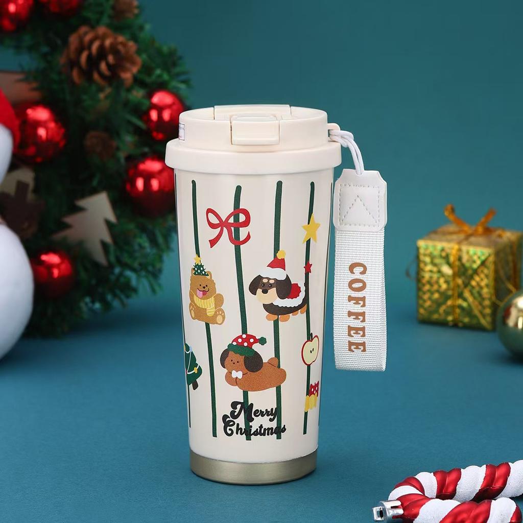 500ml Christmas Thermos Cup  Portable Coffee Mug Stainless Steel Vacuum Flasks Cold&Hot Insulated Xmas Gift Cup Santa Claus Mug