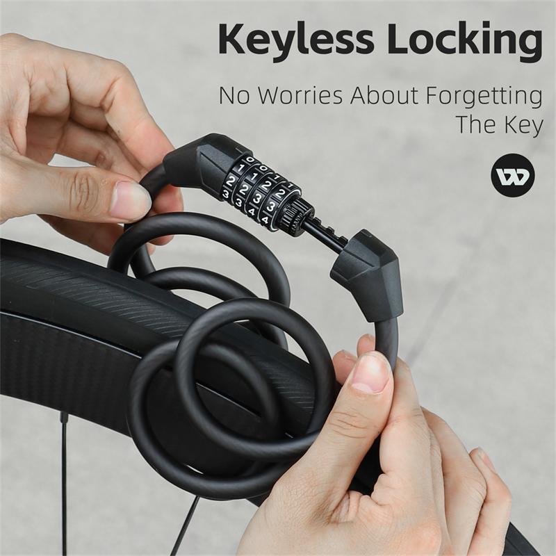 WEST BIKING 1.2M Bicycle Cable Lock 4 Digits Code Combination Steel Wire Lock Waterproof Wear-resistant PVC Portable Lock