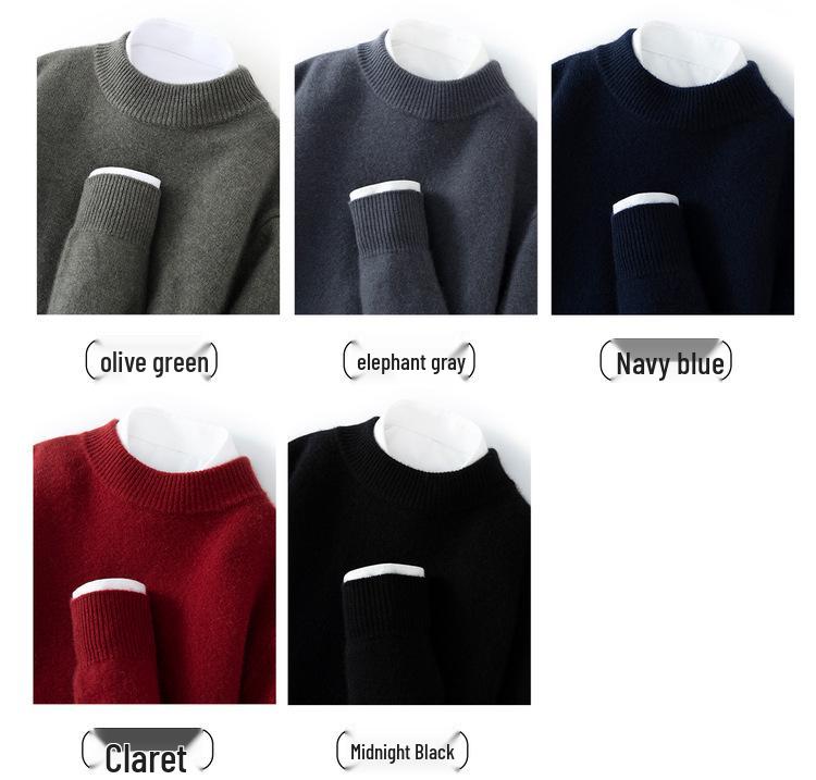 Men's Autumn Thickened Cashmere Round Neck Sweater - Light Business Style