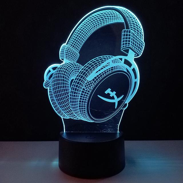 3D Earphone Headphone Illlusion Lamp Studio Monitor Headset Music Earphone 3d Night Light Colors Bedroom Table Lamp for Children