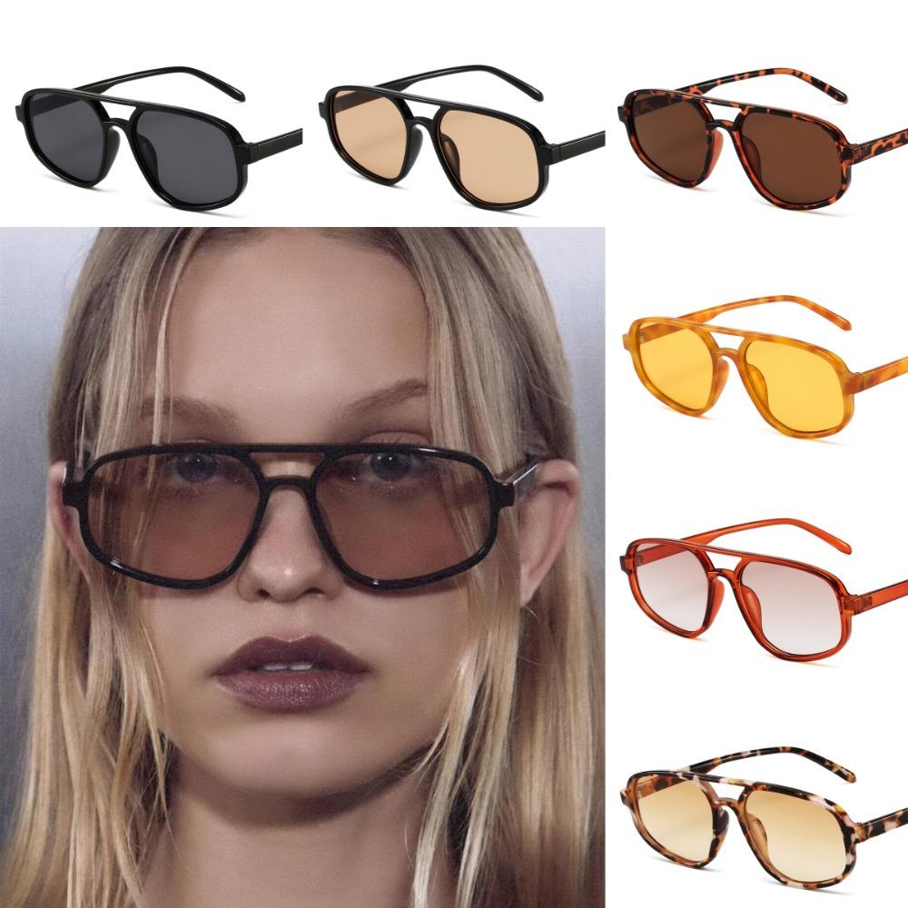 

Big Frame Double Beam Sun Glasses UV400 Retro Trend Eyewear Irregular Square Sunglasses Travel Tea-Tea