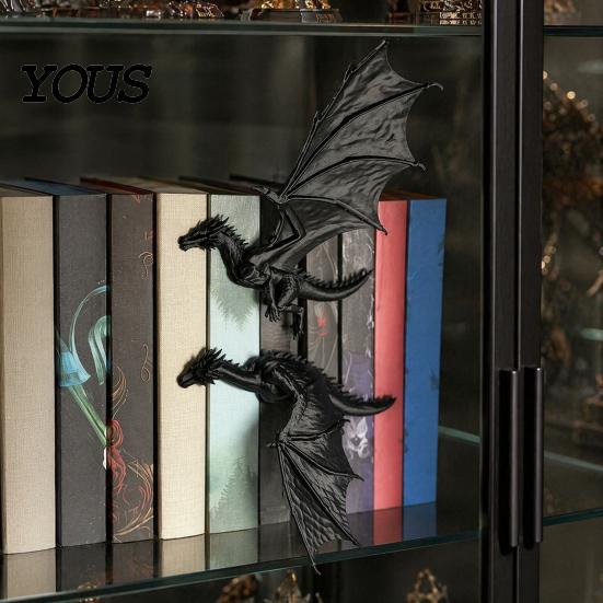 Heavy Duty Book Support Double Dragon Bookends, Vintage Fantasy Flying Bookshelf Decor, Stable Decorative Shelf Accents Sculpture Stopper for Shelves,