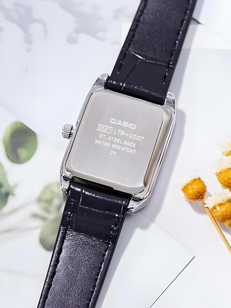 Casio - Leather Strap Black Dial Women's Quartz Watch LTP-V007L-1B