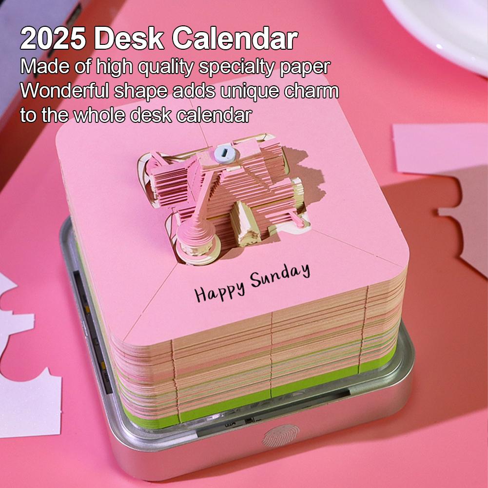 3D Schreibtischkalender 2025 Abreißbarer 3D Papierkunst Notizblock Dekorativer Papierschnitzkalender Notizblock Kalender zur Schreibtischdekoration