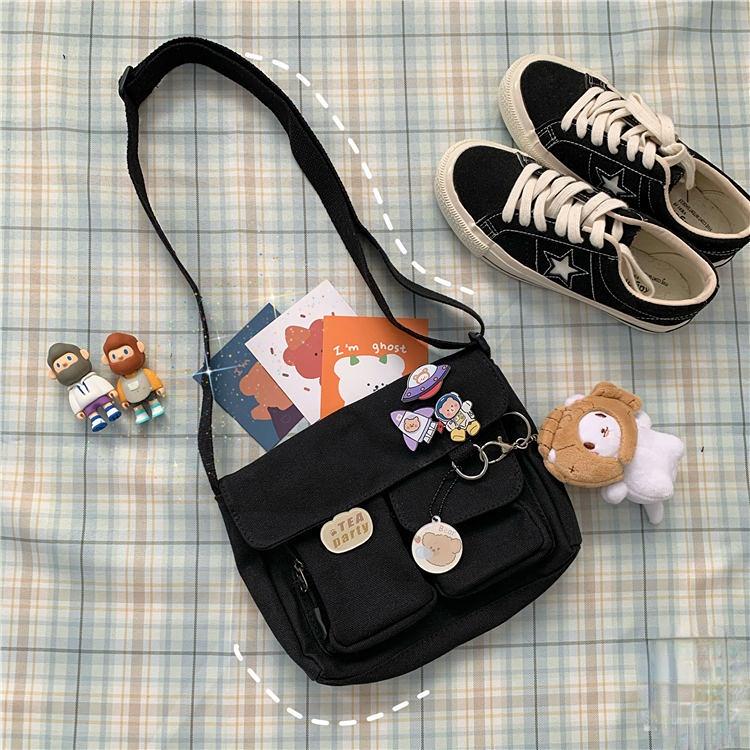 Canvas Diagonal Crossbody Bags Youth Fashion Casual Ladies Handbag Shoulder Bag Solid Color Messenger Bags for Girl School Bags
