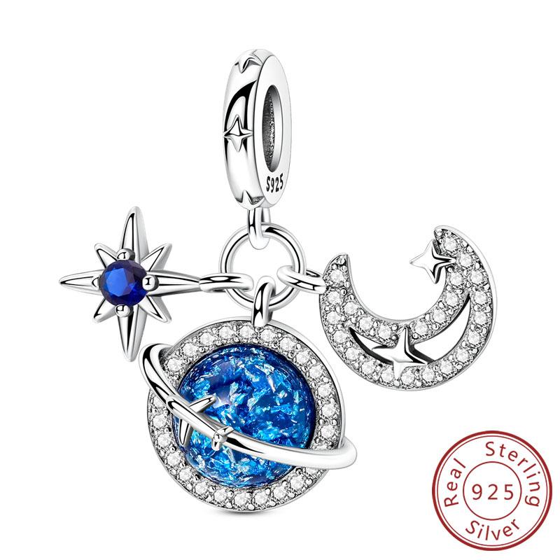 New Original Copper Charms Bead Luminous Rose Cat Planet Star Moon Pendant Fit Women Bracelet Necklace Jewelry Gift