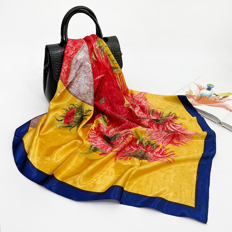 Spring And Summer Satin Long Scarf For Women Sunscreen Shawl Fashionable Beauty Scene Satin Long Scarf Versatile Travel Scarf