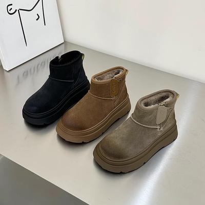 Baumwollgepolsterte Schuhe Schneestiefel Damen Winter Gepolsterte Mode Bequeme Verdickte Rutschfeste Baumwollstiefel Mattiertes Leder Warme Kurze Stiefel
