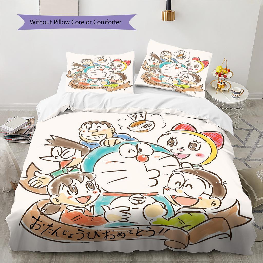 Doraemon Pattern Bedding Quilt Set Home Decoration Gift (1 * duvet cover + 2 * pillowcase without core)