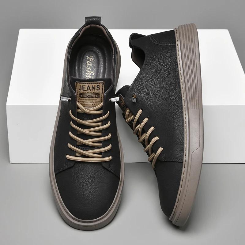 Luxury Genuine Leather Mens Casual Shoes Walking Shoes Men Sneakers Leather Casual Footwear for Man Designer Skateboard Flats