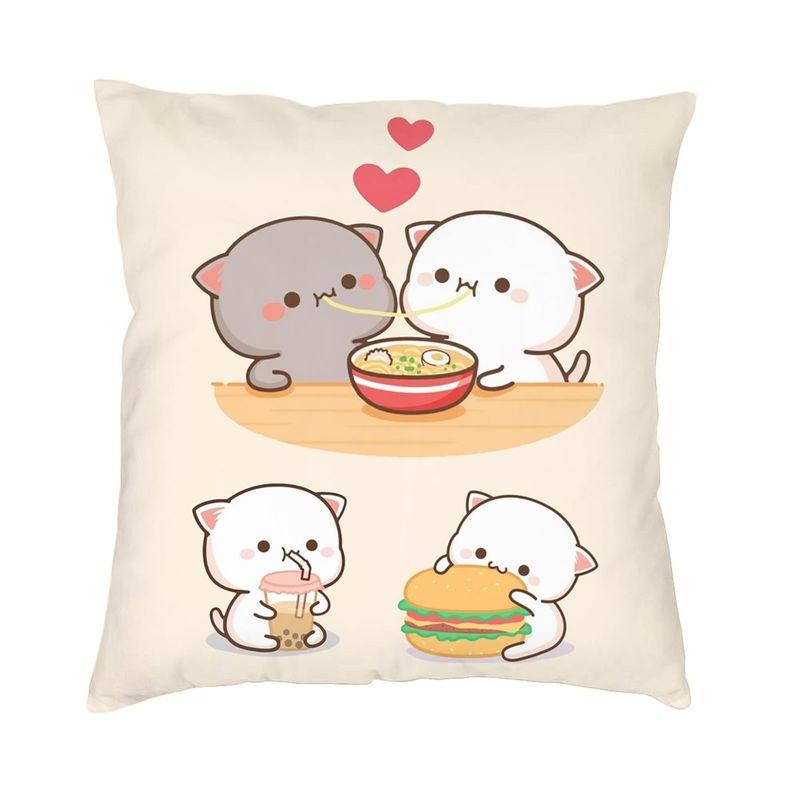 

Panda And Brownie Bear Couple Cushion Cover Double Side Print Peach And Goma Throw Pillow Case for Living Room Cool Pillowcase 30x30cm 12x12in