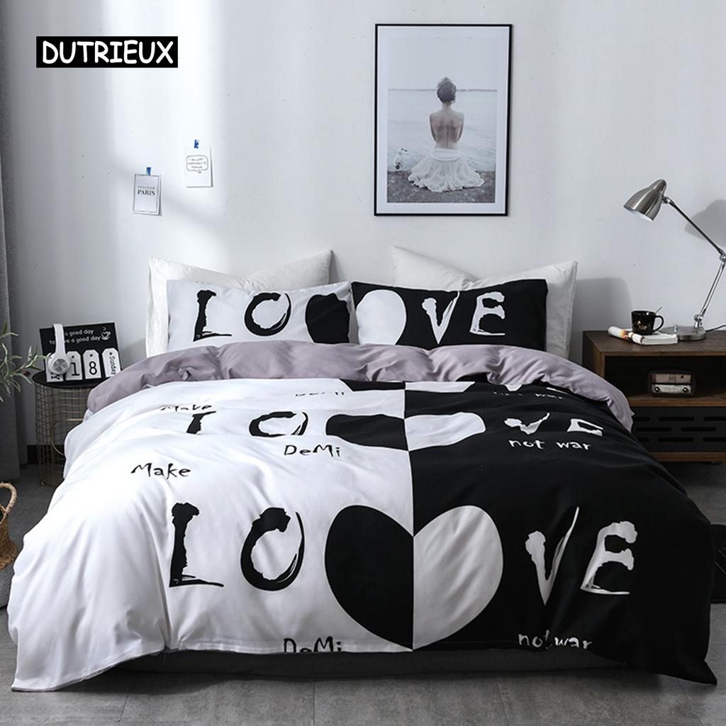Love Heart Bedding Set Simple Plaid Duvet Cover 200x200 Pillowcase Single Double Queen King Nordic Couple Bed Cover Bedclothes
