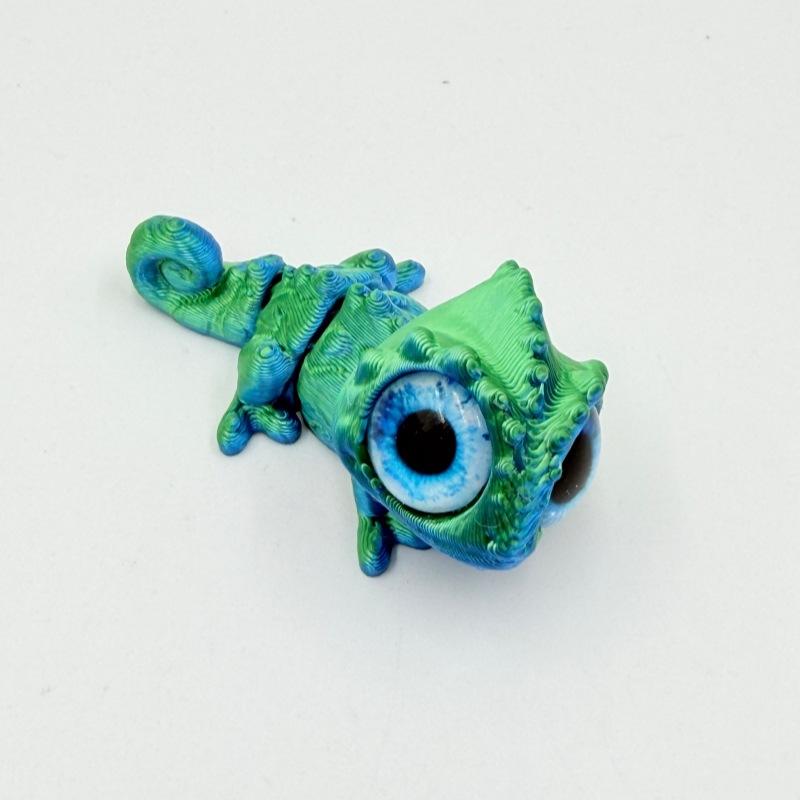 3D Printed Mini Chameleon Figures Movable Joint Big Eyes Lizard Model Fidget Toy Home Decor Desktop Ornament Gift Collection