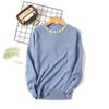 Autumn Winter Bead Pullover Sweater Women's O Neck Long Sleeve Solid Color Loose Knitwear Tops