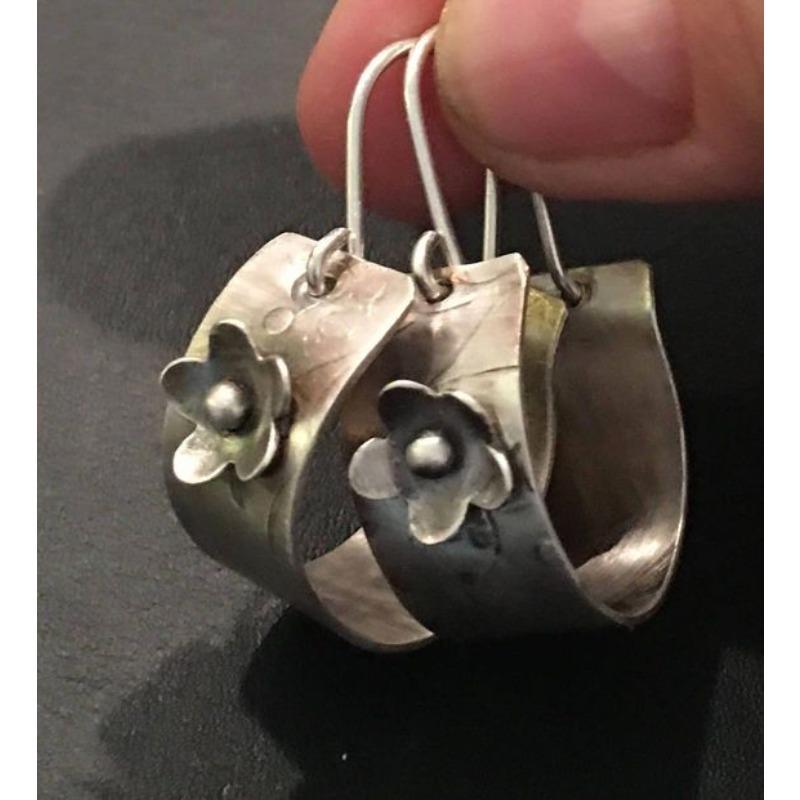 Vintage Charm Flower Geometry Earrings for Women Silver Color Party Dangle Earrings Jewelry
