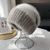 Mink Hair Hat Female Korean Version Winter New Rabbit Hair Blended Knitted Hat Temperament Headband Hat Showing Face Small Fur Hat