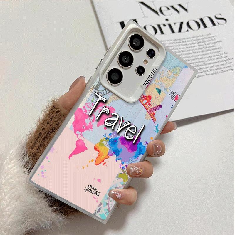 Travel Map Artistic Pattern Shockproof Phone Case for Samsung Galaxy S26 Edge S25 Ultra S24 FE S23 Plus S21 Cover Anti Fall Fund