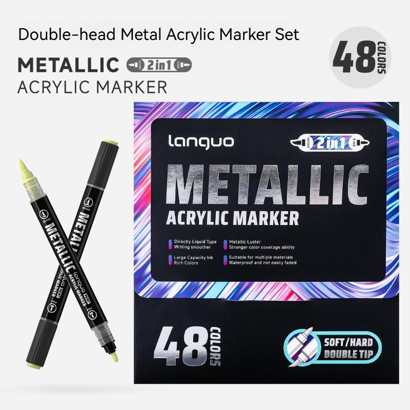 12/24/48Colors Brush Metallic Marker Pens Dual Tip Permanent Art Marker for Manga Crafts Scrapbooking School Stationery Supplies