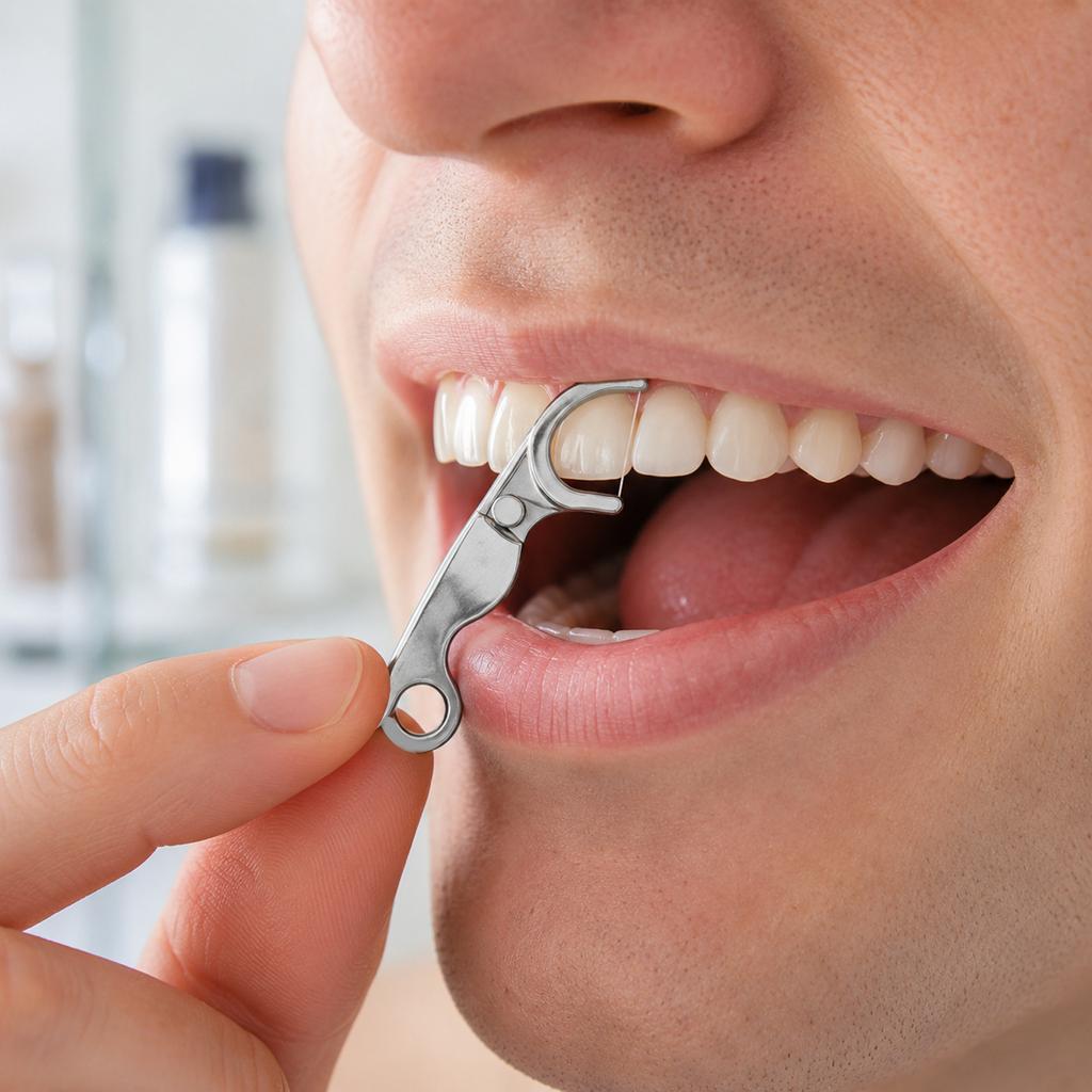 Stainless Steel Dental Floss Picks Reusable Dental Flosser Tool with Ergonomic Handle for Effective Plaque Removal and Oral Hygiene Maintenance