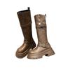 Maillard brown versatile boots women's 2025 spring and summer new thick leg heightening knight boots small tall boots