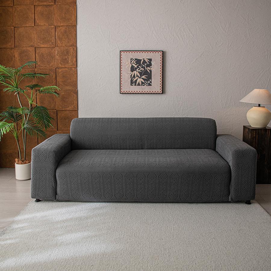 Polar Fleece Jacquard Sofa Cover With Geometric Pattern High Elasticity Pet-Friendly Stain-Resistant All-Season Use Machine Wash