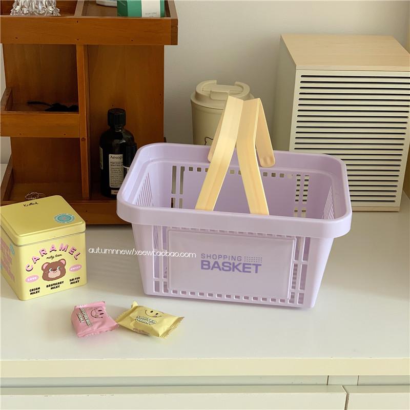 Korean Ins Style Cream Portable Storage Basket Organizer Cute Desktop Sundries Storage Basket Student Dormitory Wash Bath Basket