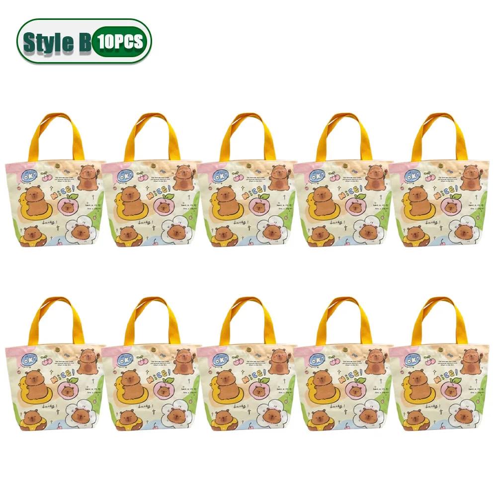1-10PCS Large Capacity Kapybara Canvas Tote Bag Cute Bento Bag Commuter Bag Holiday Gift Bag Portable Bag Children's Gift Bags