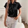 2026 Spring/Summer Solid Color Women's Short Sleeve Bow Satin Blouse Shirt Top
