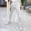 Weiße Jeans für Herren, bedruckt, modische Marke, gut aussehend, lässig, schmal geschnitten, knöchelfest
