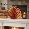Orange Gradient Wooden Crafts Thanksgiving Pumpkin Decor, Vintage Striped Hollow Carved Ornament Indoor Fireplace Desktop Decor for Home Party, Rustic