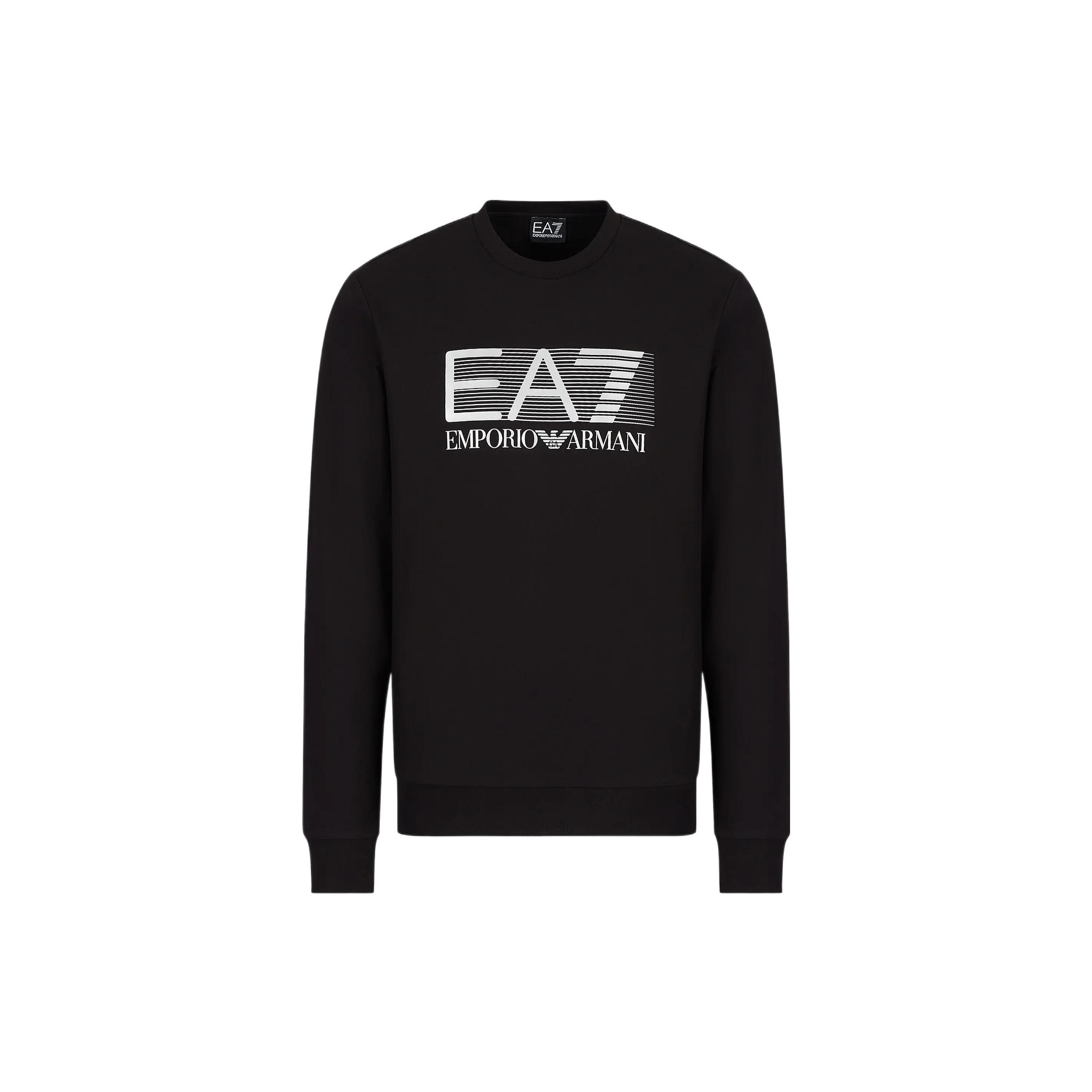 Emporio Armani EA7 SS22 Letter Print Crew Neck Sweatshirt Men sweatshirt Black 6LPM60-PJ05Z-0200 L