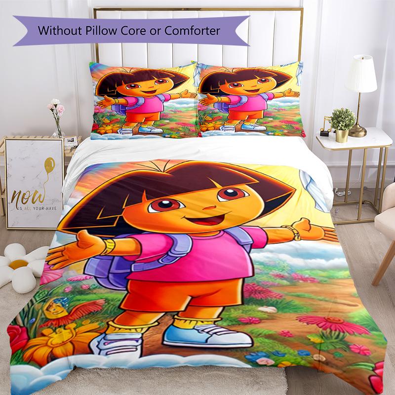 Dora Explorer Bedding Set Breathable Duvet Cover with Pillowcases Decorative Bed Linen for Bedroom Home Decoration Birthday Gift