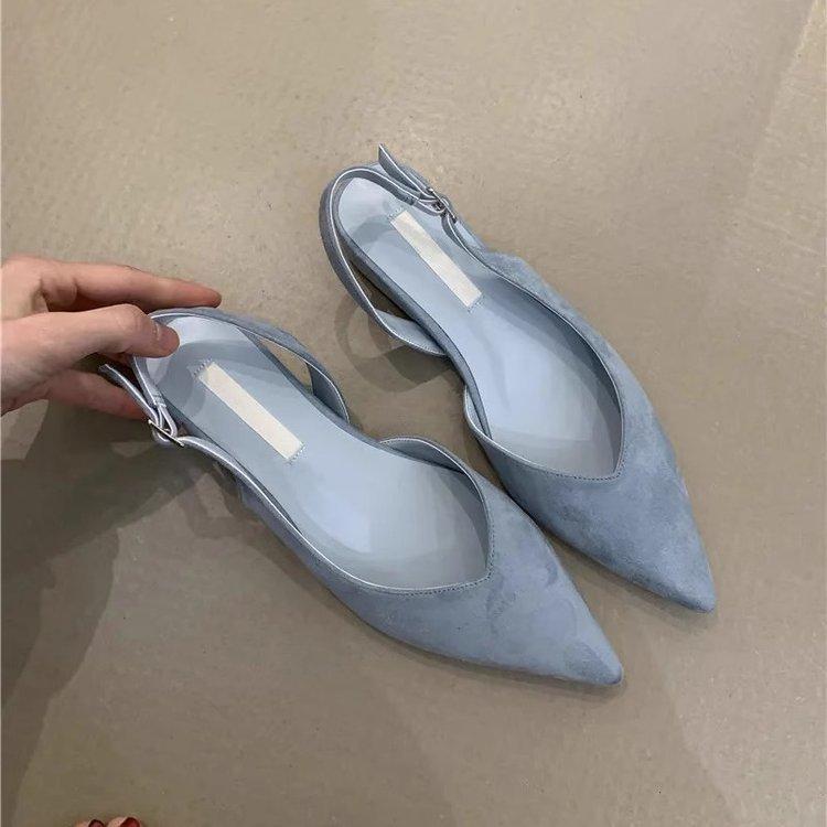 Fashion 2025 New Elegant Velvet Surface Pointed Toe Hollow Out Wedge Heel Ladies Shoe Sweet Fairy Style French Atmosphere Summer Sandals