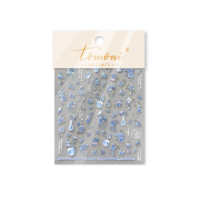

Наклейки для ногтей с горячим тиснением Tomoni - Аксессуары для нейл-арта в японском стиле, сине-белый фарфор