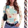 Women's Slim Fit Plaid Floral Print Long Sleeve Round Neck T-Shirt for Casual Wear