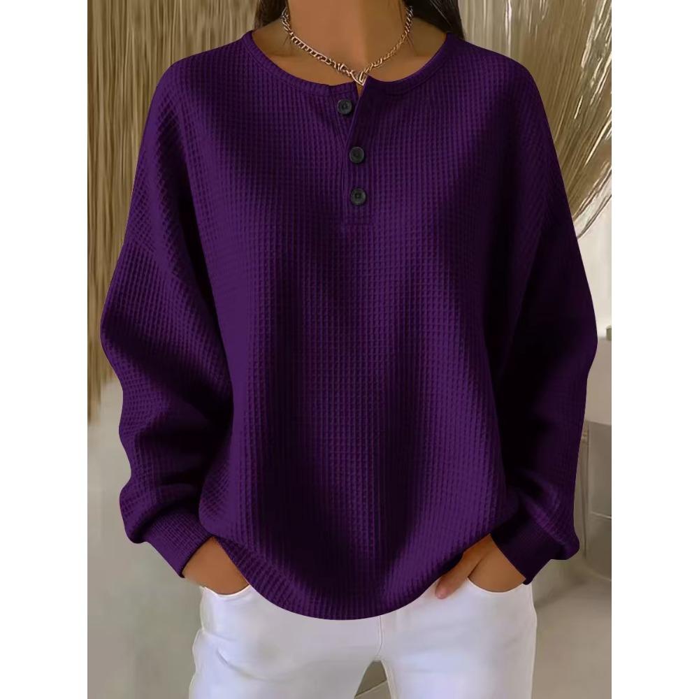 **Maglione da donna a nido d'ape con scollo rotondo, vestibilità ampia, tinta unita, alla moda, autunno inverno**